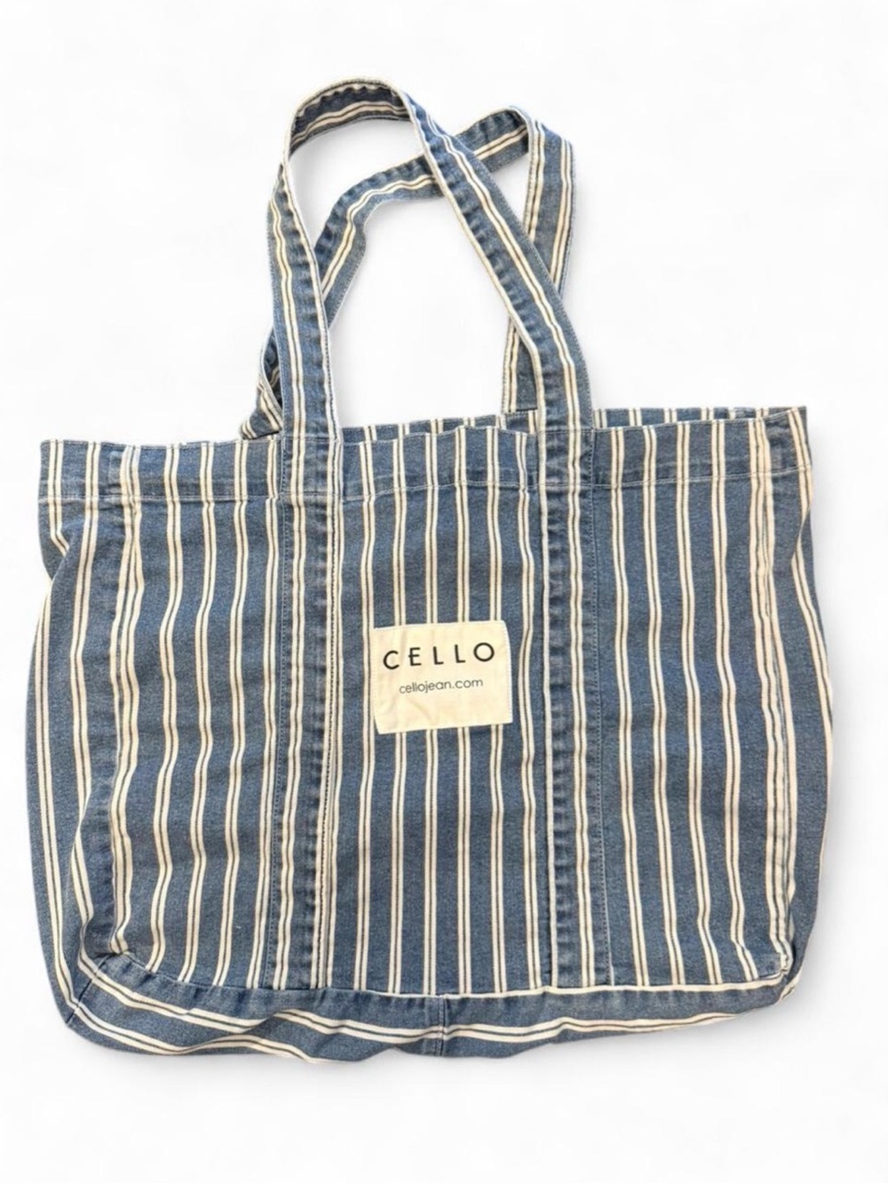 CELLO denim blue striped tote bag. Roomy size, good condition. inside pocket.